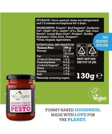 Mr Organic Vegan Chilli and Garlic Pesto 130g - Spicy and Savory Plant-Based Sauce - Buy Online on GoSupps.com