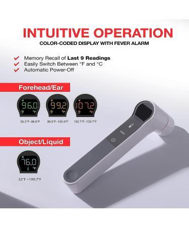 Mueller Ear Forehead Thermometer for Adults and Kids - Non-Contact Body & Surface Thermometer with LCD Display and Auto Shut-Off - Gray/White - Buy Online on GoSupps.com