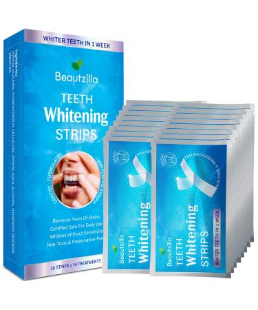 Beautzilla Teeth Whitening Strips - Safe Formula for Sensitive Teeth Teeth Whitening Kit, 30-Minute Express Whitening Strips, Professional Teeth Whitener, 28 Count (Pack of 1)