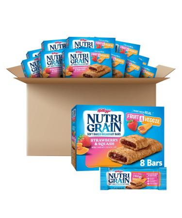 Nutri-Grain Soft Baked Breakfast Bars, Made with Whole Grains, Kids Snacks, Strawberry and Squash (12 Boxes, 96 Bars) Strawberry and Squash 8 Count (Pack of 12)