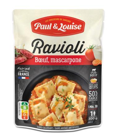 COVI SAS Paul & Louise Ravioli Beef mascara 300 g microwave safe ready in 1 minute 30 egg dough pure beef 100 French origin without dyes without artificial flavors Nutriscore