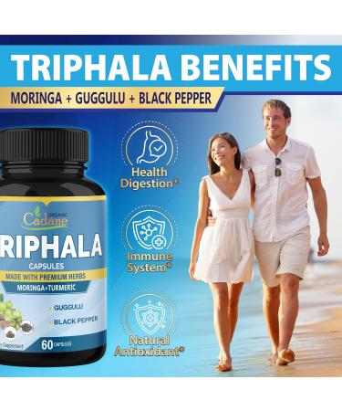 Organic Cadane Triphala Extract Capsules - 6 Premium Ingredients Complex with Turmeric Moringa Guggul Ginger and Black Pepper - 60 Caps for 2 Months Supply - Buy Online on GoSupps.com