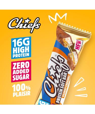 CHIEFS Barre Prot in e Soft - 16g Haute Prot ine Sans Sucre Ajout Sans Huile de Palme Soft Bar Peanut Caramel - 15 x 55g - Buy Online on GoSupps.com