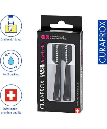 Curaprox Black Is White Travel Refill Brush Heads - Duo Pack for Travel Toothbrush | International Shipping Available - Buy Online on GoSupps.com