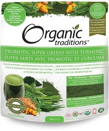 Organic Traditions Probiotic Super Greens with Turmeric 3.5 oz (100 g) - Buy Online on GoSupps.com