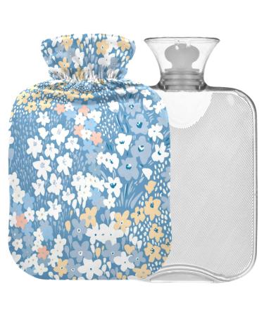 Naanle hot hot water bottle with cover white blue flowers Transparent hot water bottle heat bottle for back pain relief handfoot warmer neck heat and cold therapy 2l