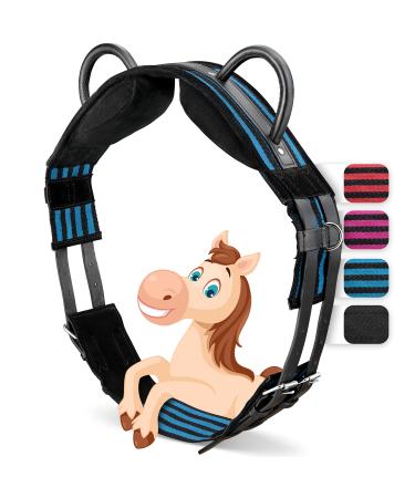Esposita riding strap with 2 leather handles for holding on for children and riders - also suitable as a lunging belt vaulting belt or as a wooden horse accessories Shetty Blau -black