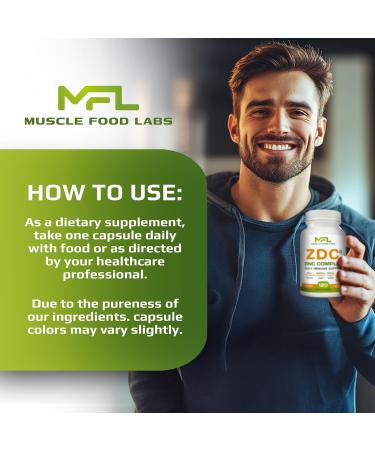MUSCLE FOOD LABS | Z D C Plus | Vitamin C 500mg | Vitamin D3 | Zinc | Turmeric | Ginger | Lysine | Non-GMO & Gluten Free | Veggie Caps | 120 Servings - Buy Online on GoSupps.com
