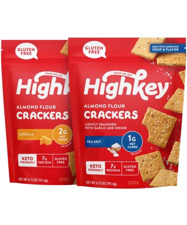 HighKey Gluten Free Crackers - Cheddar Cheese and Sea Salt Almond Flour Cracker, Keto Snacks, Low Carb Chips, & Sugar Free Snacks, Protein Snack Crisps, Healthy Diet Food & Diabetic Friendly Foods