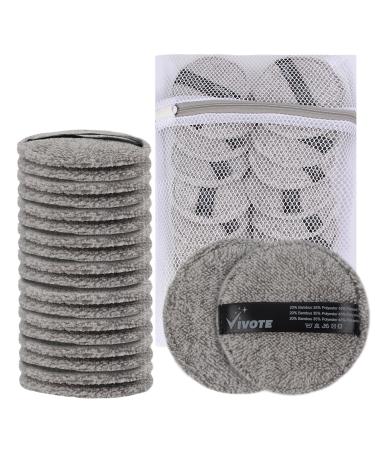 Vivote microfiber washable cotton pads 20 pieces reusable microfiber snack towels soft for facial cleaning and skin care with laundry bag (bamboo chart)