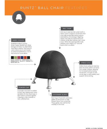 Safco Products 4755BL Runtz Ball Chair - Black Licorice - Anti-Burst Exercise Ball - Active Seating - Buy Online on GoSupps.com