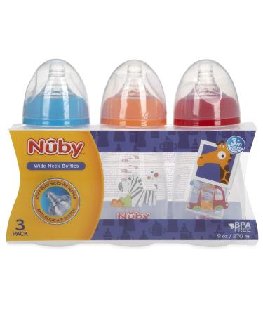 Nuby Tritan Wide Neck Non-Drip Bottles 9oz/270ml 3 Pack - Anti-Colic Air System - 3M - Buy Online on GoSupps.com