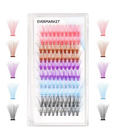 EVERMARKET Colored Lash Clusters 14 mm Individual Lashes DIY Eyelash Extensions With 5 Colors Eye Lashes Premade Fans Mixed Colors False Eyelash Extensions