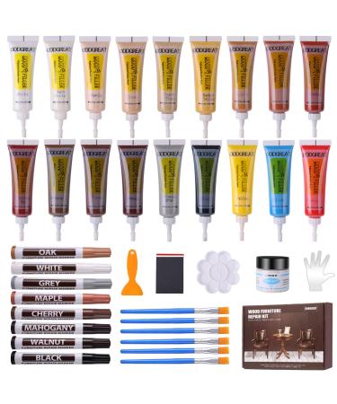 Wood Repair Kit - 37 Sets Wood Fillers Furniture Repair Kit with 18 Colors Oak Walnut Wood Floor Scratch Remover Wood Touch Up Markers Pen and Wood Putty for Wood Scratch Cabinet Floor Table