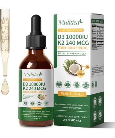 2 Pack Plant Vitamin D3 K2 Liquid 10000 IU w/ Vegan Omega-3 & Coconut MCT Oil - Maximum Strength Vitamin D Supplement No Fillers Non-GMO K2 as MK7 for Bones Muscles & High Absorption-2 Fl Oz 2 Fl Oz (Pack of 2) - Buy Online on GoSupps.com
