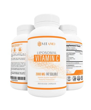 Liposomal Vitamin C 2000mg | NSF Certified | 300 Capsules Immune Support & Collagen Booster | High Absorption Ascorbic Acid High Dose Vitamin c Zero Soy 100% Non GMO