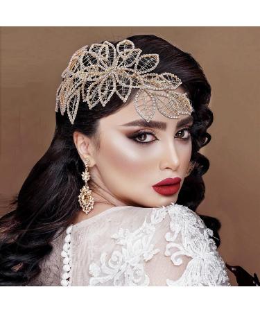Eiaork Rhinestone Wedding Headpiece - Gold Leaf Bridal Headband Hair Vine for Bride and Bridesmaids - Buy Online on GoSupps.com