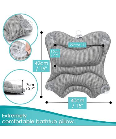 Essort 4D Soft Bath Pillow with Strong Suction Cups - Luxury Spa Head, Neck, and Shoulder Support - Grey - Buy Online on GoSupps.com