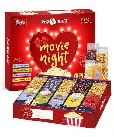 Popcorn Gifts For Women Movie Night Gift Baskets Gifts For Her Gift Set For Women 10 Piece Set 5 Gourmet Popcorn Kernels and 5 Popcorn Seasoning Flavoring Non-GMO Gift Idea for Valentines Anniversary Mother Wife Love