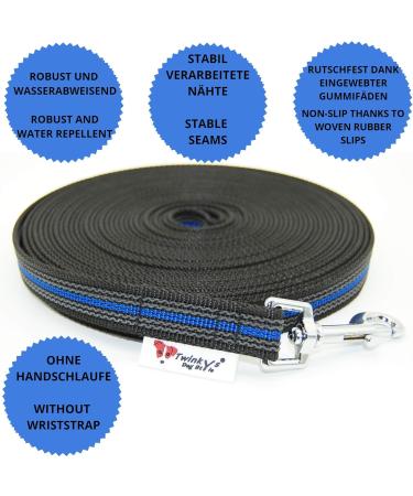 Twinkys Dog Style Tow Leash - 40m Rubberized for Dogs up to 50kg | Made in Germany - Black & Blue 20mm Width - Buy Online on GoSupps.com