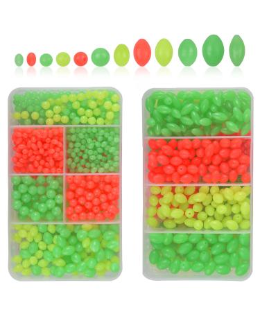 Glow Fishing Beads Assorted Kit - 1000pcs/box Luminous Soft Plastic Fishing Beads Oval Round Fluorescent Egg Beads Saltwater Fishing Lures Fishing Tackle Tool for Deep Drop Fishing Night Fishing