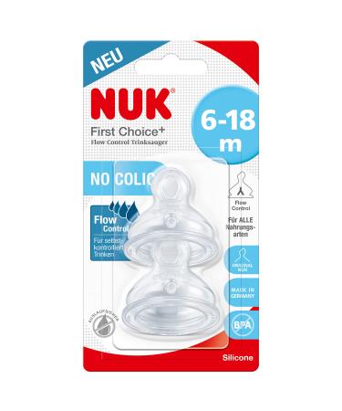 NUK First Choice+ Flow Control teat for baby bottles | 6-18 months | Anti-colic valve | BPA-free | 2 pieces 2 pieces (1 pack) - Buy Online on GoSupps.com