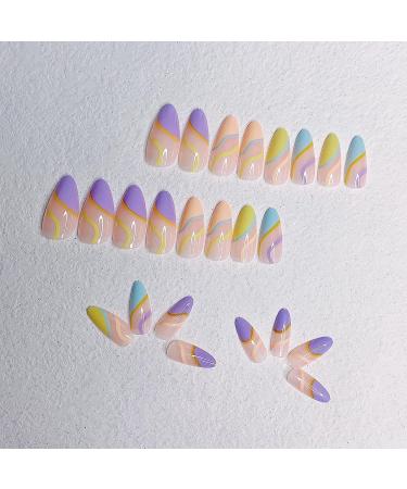 24 Pcs Medium Sunjasmine Almond Press on Nails | Colorful Swirl Fake Acrylic Nails with Glue for Women and Girls - Buy Online on GoSupps.com
