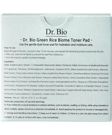 Dr. Bio Green Rice Biome Toner Pad - Exfoliating & Hydrating Dual-Sided Pads | 60 Count | Korean Skin Care for Pore Care Even Tone & Radiance - Buy Online on GoSupps.com