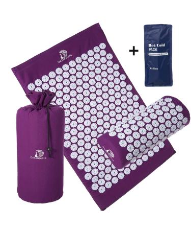 Acupressure Mat and Pillow Massage Set - by DoSensePro + Gel Pack - Acupressure Mattress for Back and Neck Pain - Relieve Sciatic, Headaches - Natural Sleeping Aid. Best Relaxation Gift (Purple)