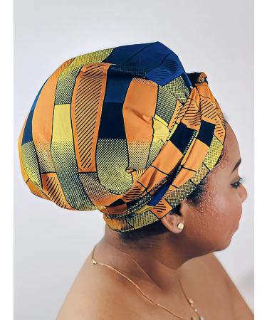 TREJAZ Satin Bonnet Silk Sleep Cap for Women with Long Curly Hair - Blue/Yellow, Large - Buy Online on GoSupps.com