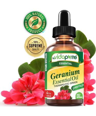 myVidaPure Geranium Essential Oil 100% Pure Therapeutic Grade for Hair Lips Face Aromatherapy Diffuser Candles Relaxation Skin Care 4 Fl.oz.- 120 ml - Buy Online on GoSupps.com