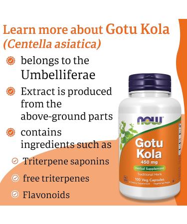 Now Foods Gotu Kola 450mg - 100 Vegan Capsules - Lab-Tested - Gluten Free - SOYA Free - Vegetarian - Buy Online on GoSupps.com
