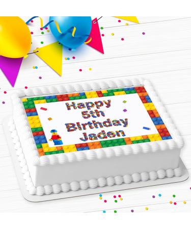 BUILDING BRICKS HAPPY BIRTHDAY PERSONALISED EDIBLE ICING COSTCO CAKE TOPPER AT-1123 - Buy Online on GoSupps.com