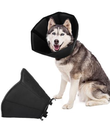 Ndegh Dog Cone Collar for After Surgery, Soft Pet Recovery Collar for Dogs and Cats, Adjustable Cone Collar Protective Collar for Large Dogs Wound Healing X-Large Black