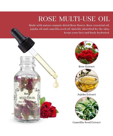 Organic Rose Multi-Use Oil for Face, Hair, Body, Nails Care - 1 Fl Oz - Buy Online on GoSupps.com