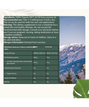  Cupplement Cupplement - MCT Oil C8 - Pure MCT Oil - Organic - Suitable for keto and fasting - Palm oil free - 500 ml - By - Buy Online on GoSupps.com