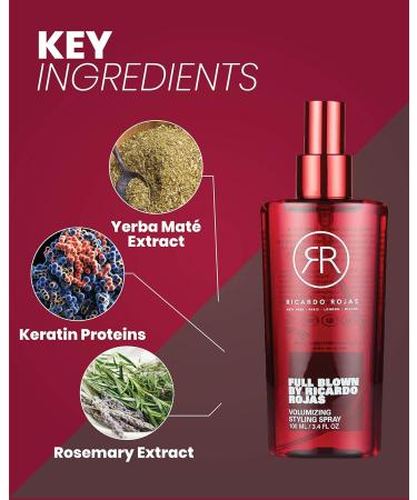 Haircare Full Blown Volumizing Styling Spray | Adds Natural Volume During Blow Dry | Heat Protection | Keratin Yerba Mate Rosemary | 3.4 fl oz/100 mL - Buy Online on GoSupps.com