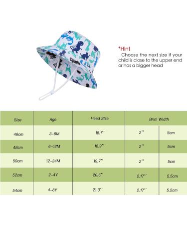 LANGZHEN Baby Girls Beach Sun Protection Hat - Adjustable Toddler Kids Wide Brim Play Hat with Chin Strap - Multicolor Dinosaurs - 6-12 Months - Buy Online on GoSupps.com