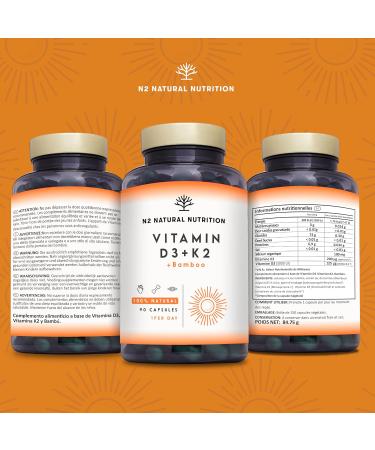 Vitamin D3 K2 Natural High Dosage Vitamin D3 5000 iu + Vitamin K2 MK7 200 g + Silicon Contributes to Immune System Functioning Bones and Teeth 150 Capsules N2 Natural Nutrition - Buy Online on GoSupps.com