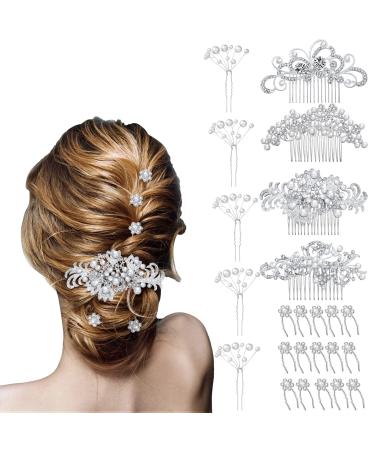 24 Pieces Wedding Hair Comb Faux Pearl Crystal Bride Hair Accessories Hair Side Comb Clips U-shaped Flower Rhinestone Pearl Hair Clips for Bride Bridesmaid()