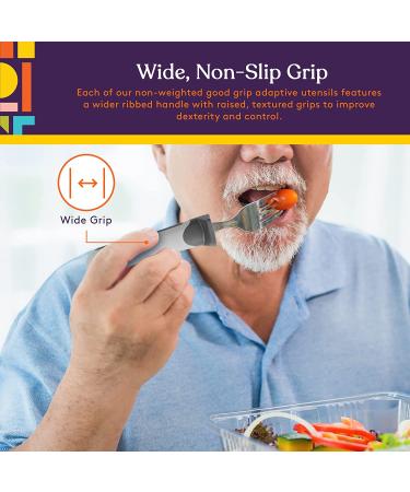 Special Supplies Adaptive Utensils (4-Piece Kitchen Set) Wide  Weighted  Non-Slip Handles for Hand Tremors  Arthritis  Parkinsons or Elderly Use  Stainless Steel Knife  Fork  Spoons (Gray Striped) - Buy Online on GoSupps.com