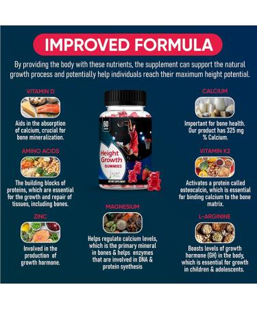 Jadee Height Growth Gummies for Teens & Kids Calcium 325mg, Teen Vitamins D3,K2,C, Magnesium, Ashwagandha, Zinc, L-Arginine - Bone Healthy Growth, Development & Strength - Height Increase & Immunity - Buy Online on GoSupps.com