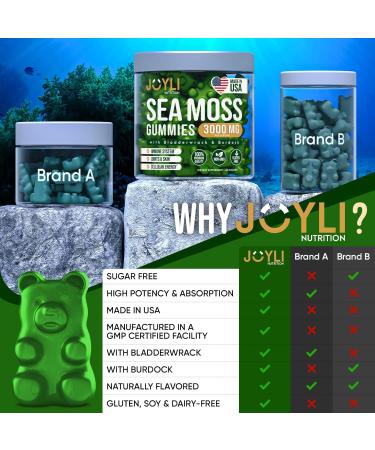 JOYLI Nutrition 2 Pack - Sea Moss Gummies for Adults & Kids Vegan Irish Sea Moss Supplement with Bladderwrack & Burdock Root Sugar-Free Immune Support Supplements - 60 Gummy Bears per Pack 60 Count (Pack of 2) - Buy Online on GoSupps.com