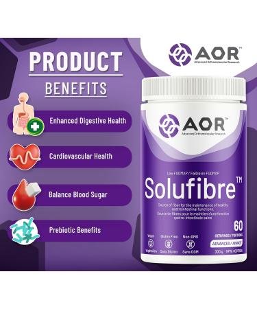 AOR - SoluFibre Powder 300g - Partially Hydrolyzed Guar Gum Sunfiber for Digestive Comfort and Regularity - Gentle Prebiotic Fiber Supplement for Men & Women - Soluble Fiber Easy-to-Mix Fiber Powder - Buy Online on GoSupps.com
