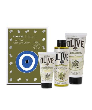 KORRES Olive Blossom Body Care Collection | Pure Greek Olive Shower Gel Body Cream & Hand Cream 3 Piece Set