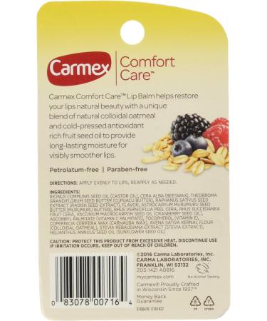 Carmex Comfort Care Mixed Berry Lip Balm with Colloidal Oatmeal - Pack of 3 - Buy Online on GoSupps.com
