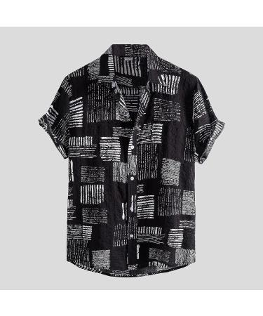 Vintage Men's Summer Button Down Bowling Shirt - Ethnic Print - Black - 3X-Large - Buy Online on GoSupps.com