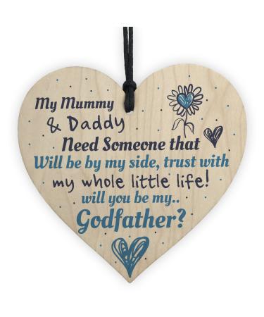 RED OCEAN Will You Be My Godfather Wooden Heart Plaque Goddaughter Godson Christening Asking Gifts For Him