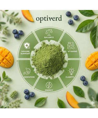 optiverd Greens Superfood Powder with Probiotics & Enzymes Detox Gut Health Energy & Immune Support Organic Vegan Gluten-Free 30 Servings Mango Flavor - Buy Online on GoSupps.com