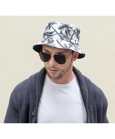 ZLYC Unisex Palm Tree Black Bucket Hat - Summer Travel Fisherman Cap for Women Men Teens - Buy Online on GoSupps.com